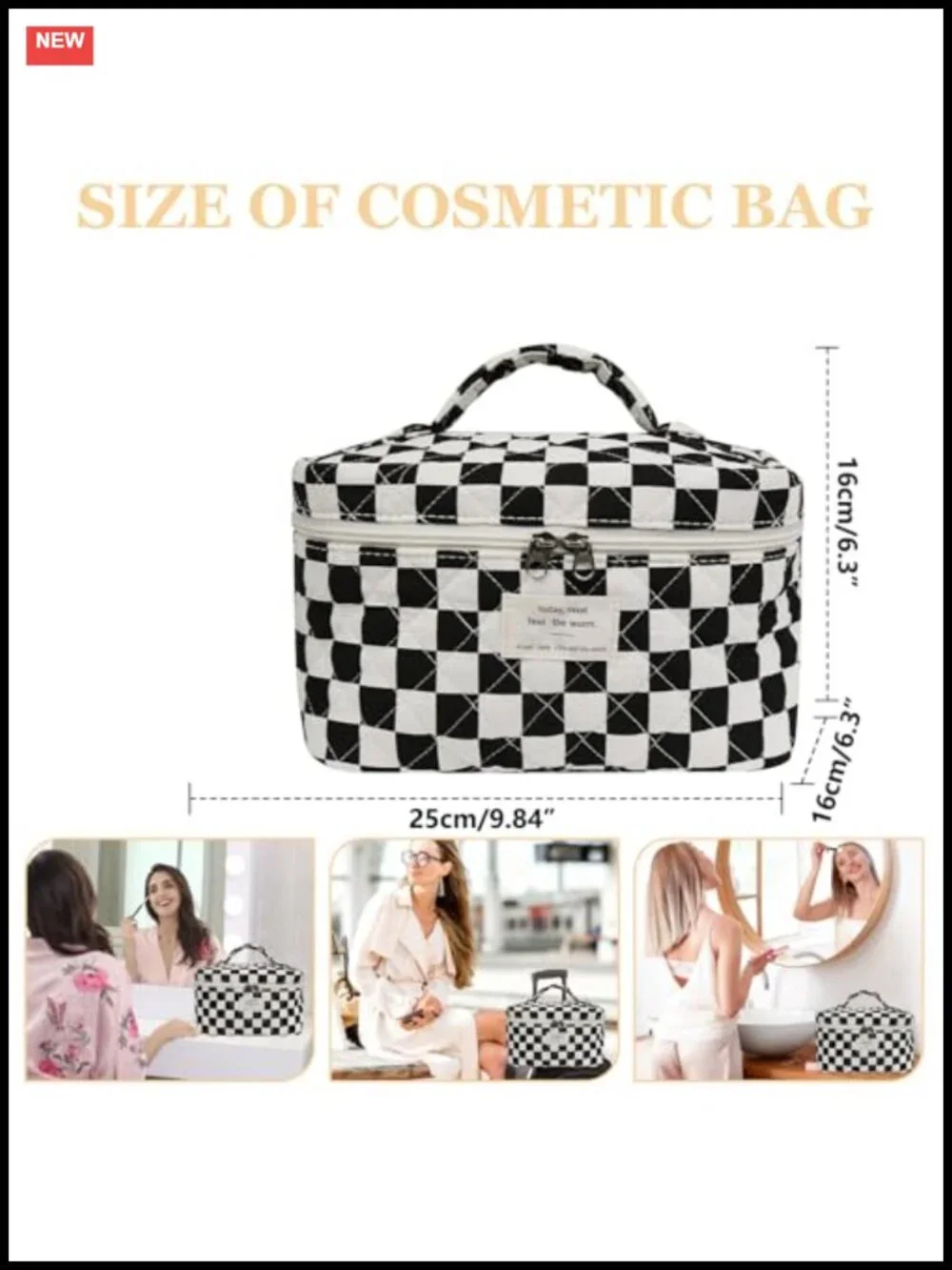 Floral Quilted Cotton Makeup Bag Set with Gold Zippers Travel Toiletry Organizer